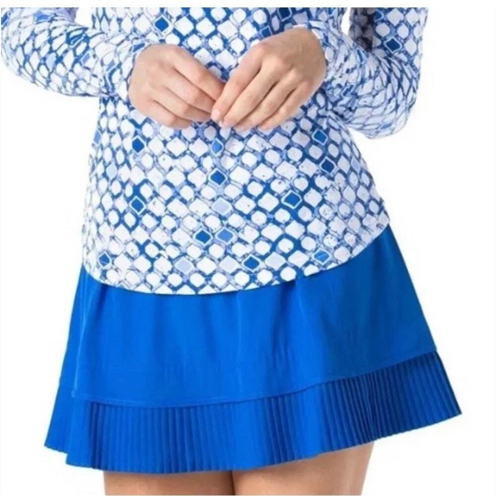 IBKUL Crystal Pleat High Waisted Golf Tennis Skort Royal Blue Women's Size Small